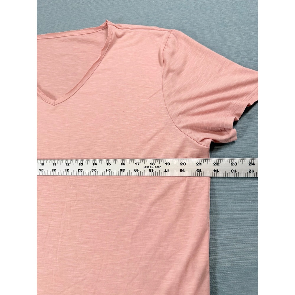 Womens Peach V-Neck Short Sleeve Slub Knit T-Shirt Size Large Casual Tee - Picture 5 of 7